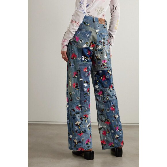 NWT Ashish Embellished Embroidered High Rise Straight Leg Jeans Blue Size Medium - Picture 2 of 7